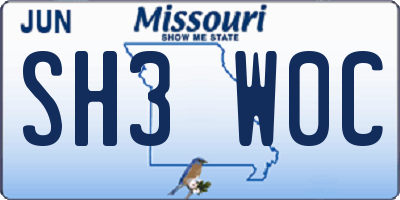 MO license plate SH3W0C