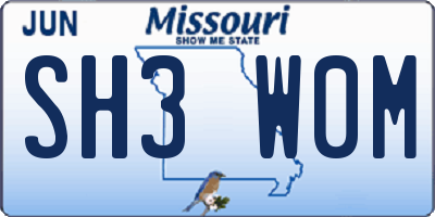 MO license plate SH3W0M