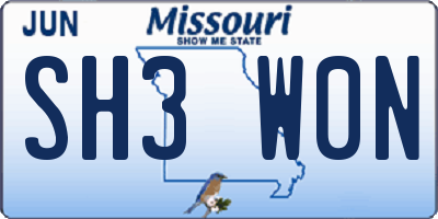 MO license plate SH3W0N