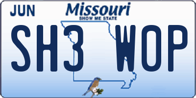 MO license plate SH3W0P