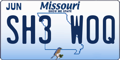 MO license plate SH3W0Q