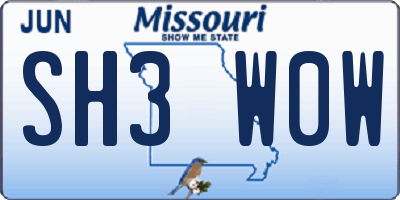MO license plate SH3W0W