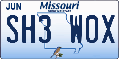 MO license plate SH3W0X