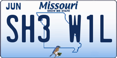 MO license plate SH3W1L