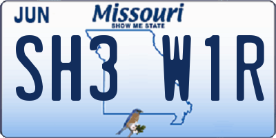 MO license plate SH3W1R