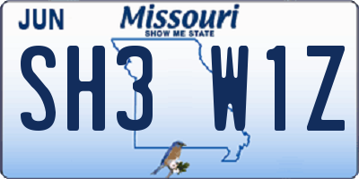 MO license plate SH3W1Z