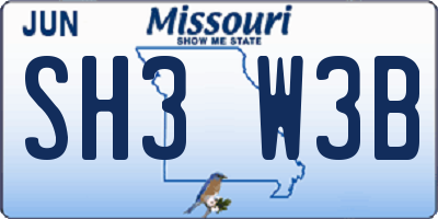 MO license plate SH3W3B