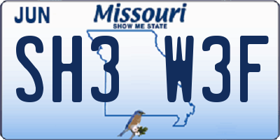 MO license plate SH3W3F