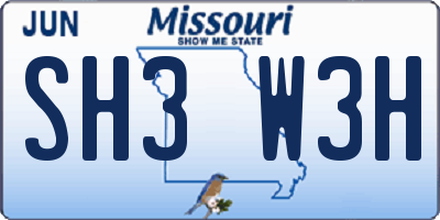 MO license plate SH3W3H