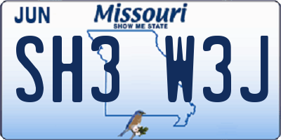 MO license plate SH3W3J