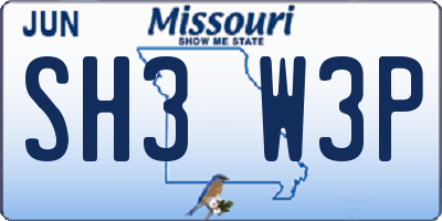 MO license plate SH3W3P