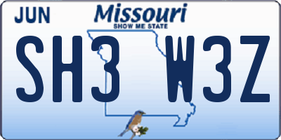 MO license plate SH3W3Z