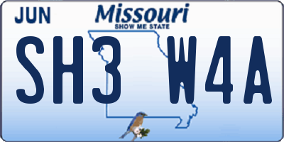 MO license plate SH3W4A