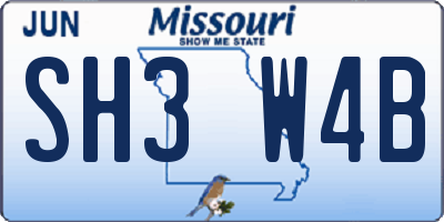 MO license plate SH3W4B
