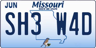 MO license plate SH3W4D