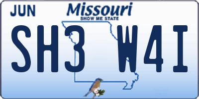 MO license plate SH3W4I