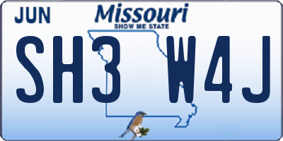 MO license plate SH3W4J