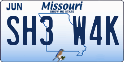 MO license plate SH3W4K