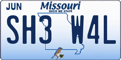MO license plate SH3W4L