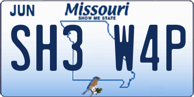 MO license plate SH3W4P