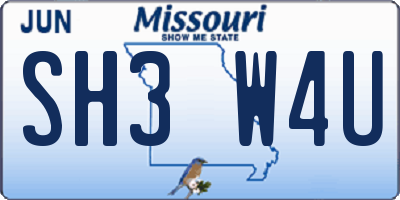 MO license plate SH3W4U