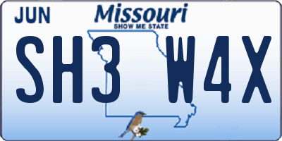 MO license plate SH3W4X