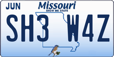 MO license plate SH3W4Z
