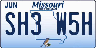 MO license plate SH3W5H