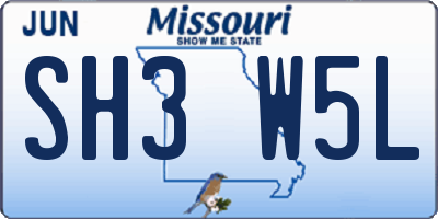 MO license plate SH3W5L