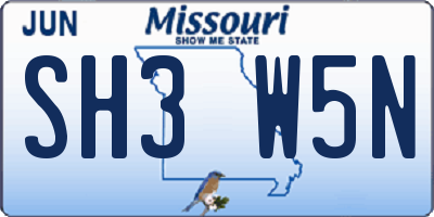 MO license plate SH3W5N