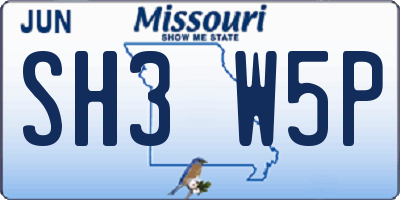 MO license plate SH3W5P