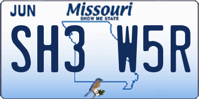 MO license plate SH3W5R