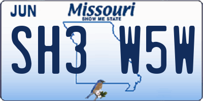 MO license plate SH3W5W