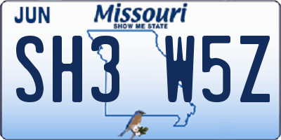 MO license plate SH3W5Z