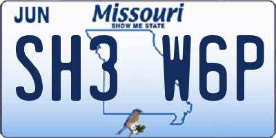 MO license plate SH3W6P
