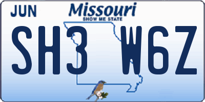 MO license plate SH3W6Z