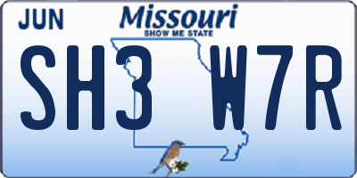 MO license plate SH3W7R