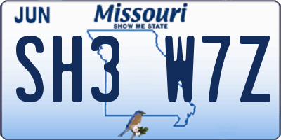 MO license plate SH3W7Z