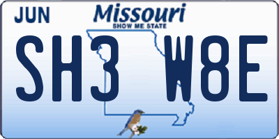 MO license plate SH3W8E