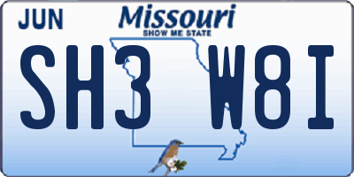 MO license plate SH3W8I