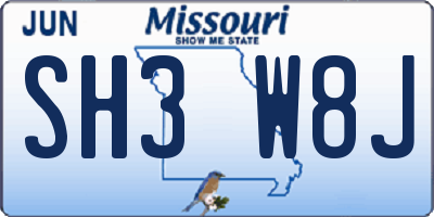 MO license plate SH3W8J