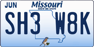 MO license plate SH3W8K