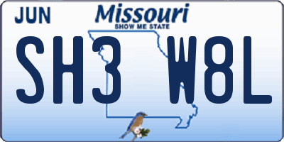 MO license plate SH3W8L