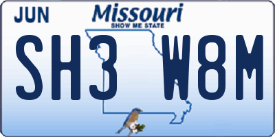 MO license plate SH3W8M