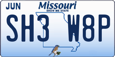 MO license plate SH3W8P