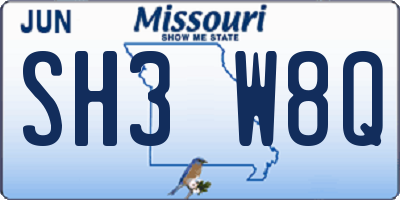 MO license plate SH3W8Q