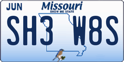MO license plate SH3W8S