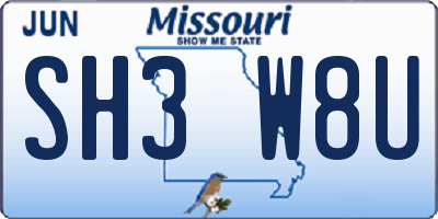 MO license plate SH3W8U