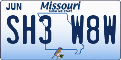 MO license plate SH3W8W