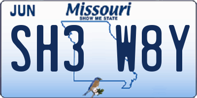 MO license plate SH3W8Y